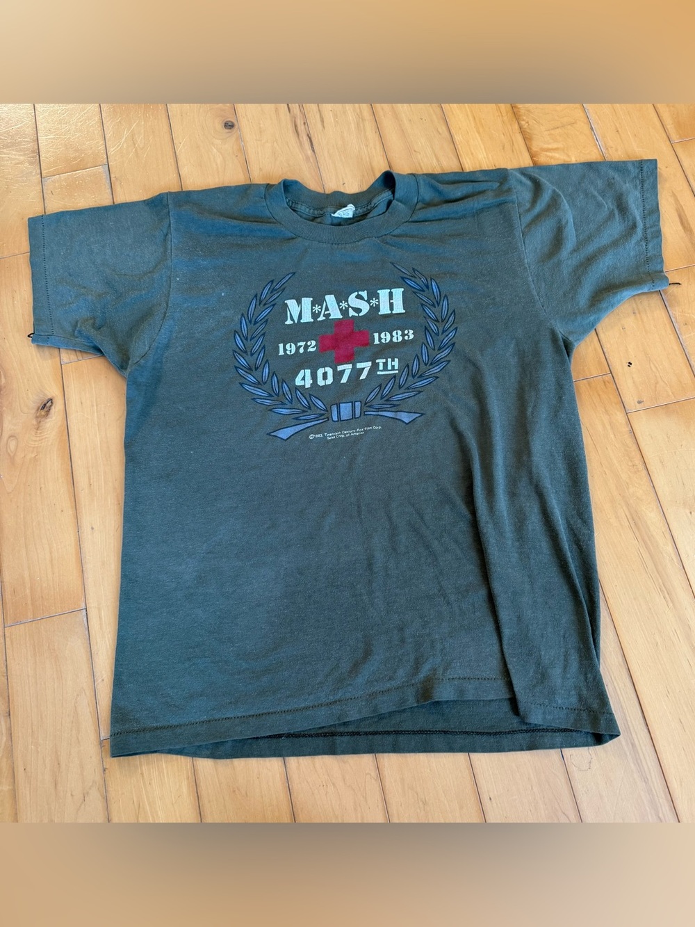 Vintage MASH 4077th Graphic Tee - Olive Green with Red Cross